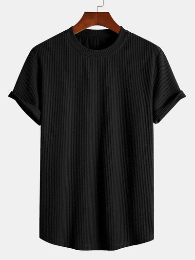 T-shirt côtelé à ourlet arrondi et coupe près du corps