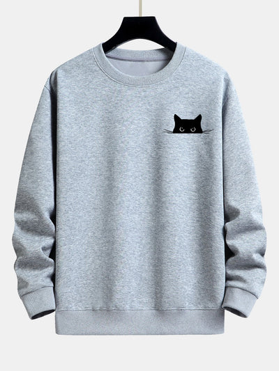 Sweat-shirt décontracté à imprimé chat noir