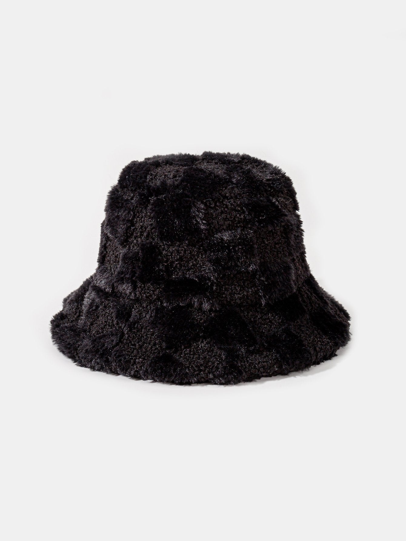 Check Plush Warm Faux Fur Bucket Hat