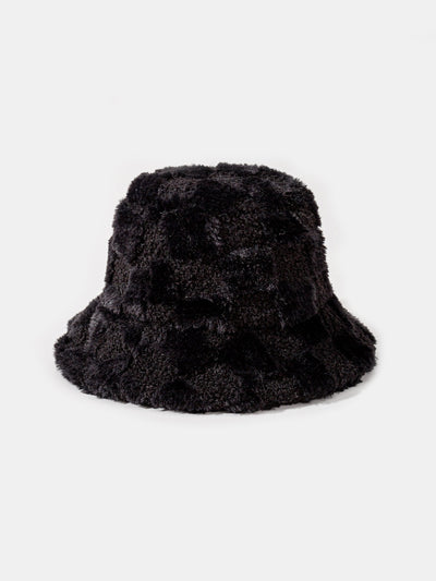 Check Plush Warm Faux Fur Bucket Hat