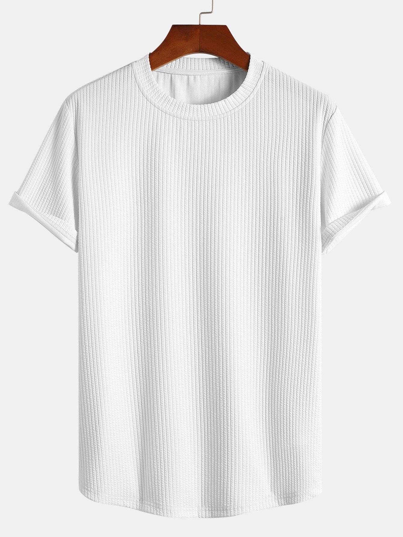 T-shirt côtelé à ourlet arrondi et coupe près du corps