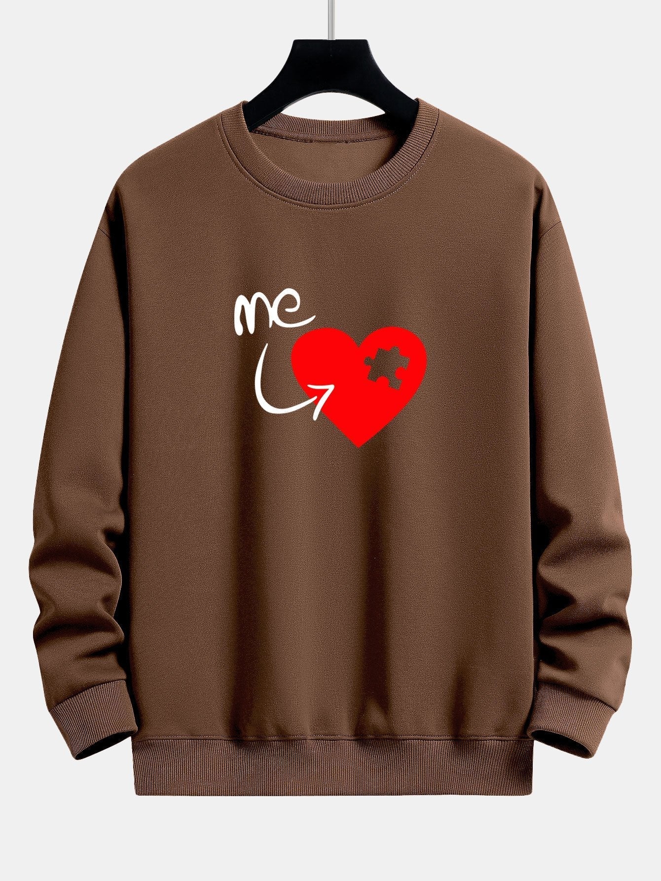 Sweat-shirt décontracté à imprimé cœur et pièce de puzzle
