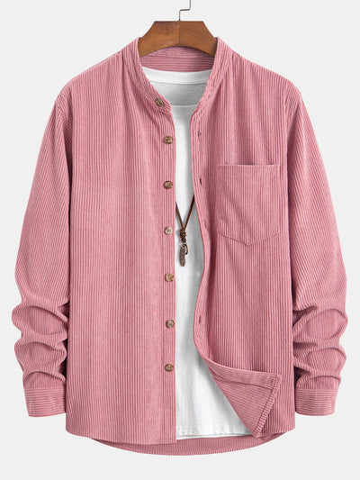 Chemise à col montant en velours côtelé
