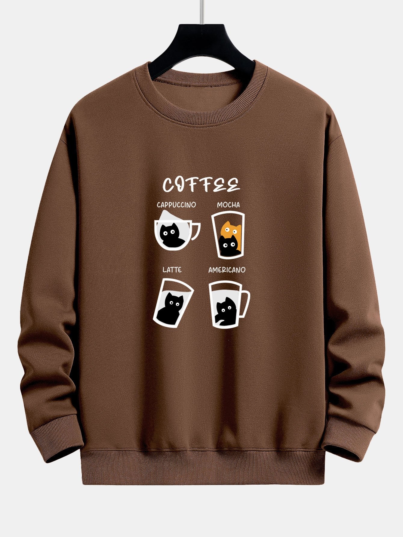 Coffee Cat Print Relax Fit Sweatshirt