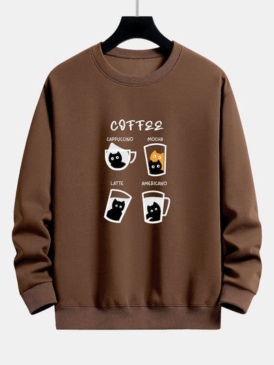 Coffee Cat Print Relax Fit Sweatshirt