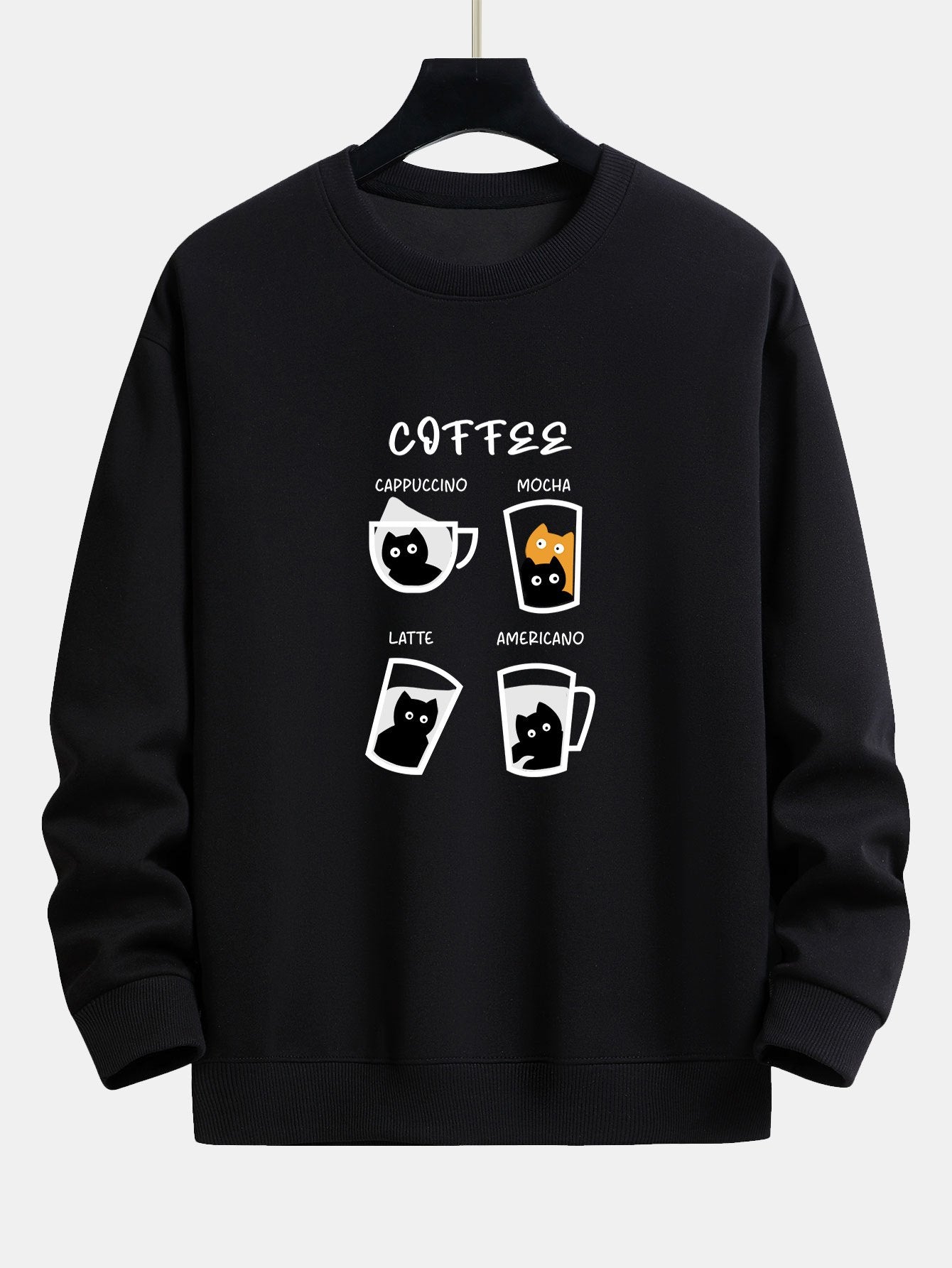 Coffee Cat Print Relax Fit Sweatshirt