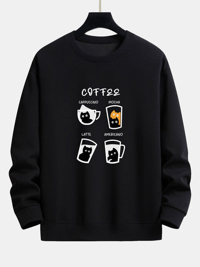 Coffee Cat Print Relax Fit Sweatshirt