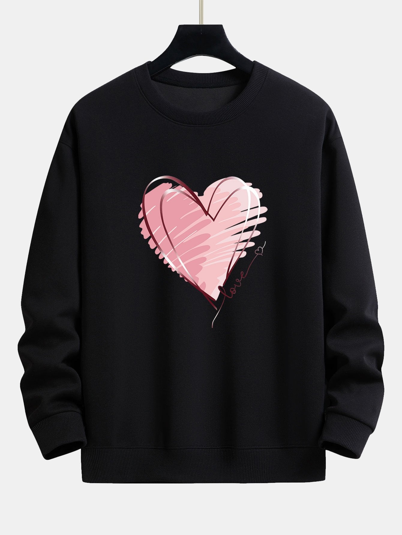 Sweat-shirt décontracté à imprimé cœur Doodle