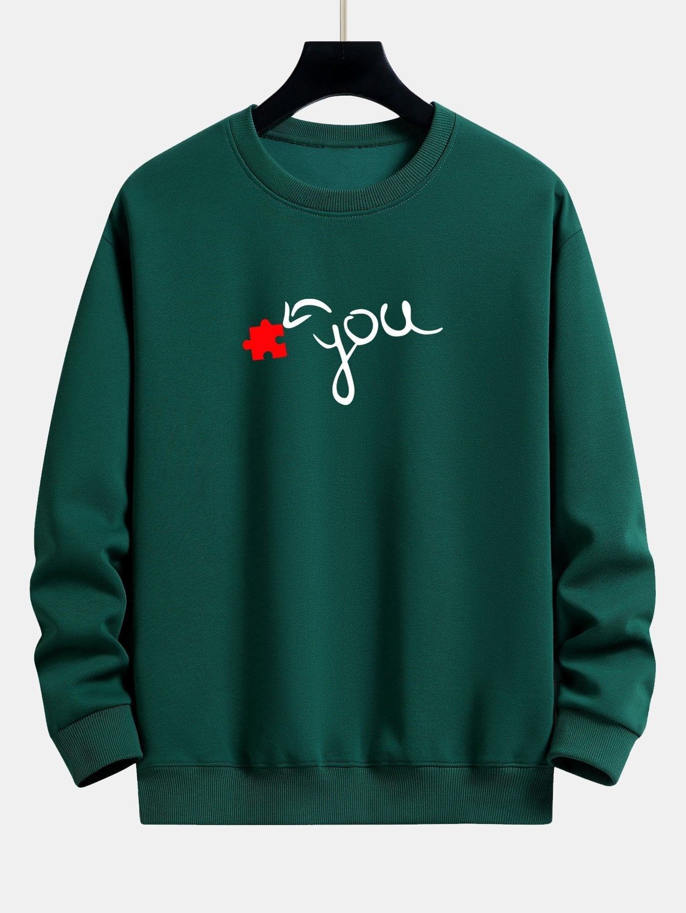 Sweat-shirt décontracté à imprimé cœur et pièce de puzzle