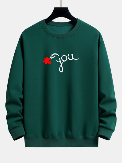 Sweat-shirt décontracté à imprimé cœur et pièce de puzzle