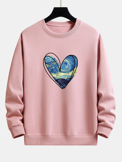 Sweat-shirt décontracté à imprimé cœur et ciel étoilé