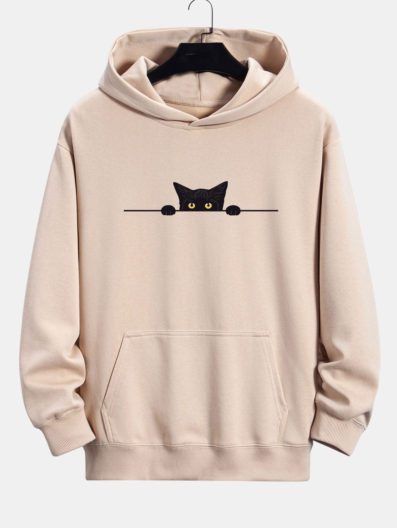 Sweat à capuche décontracté à imprimé chat noir