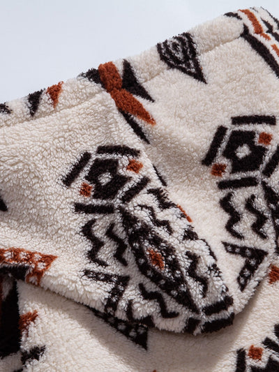 Aztec Print Teddy Hoodie & Drawstring Corduroy Cargo Jogger Pants