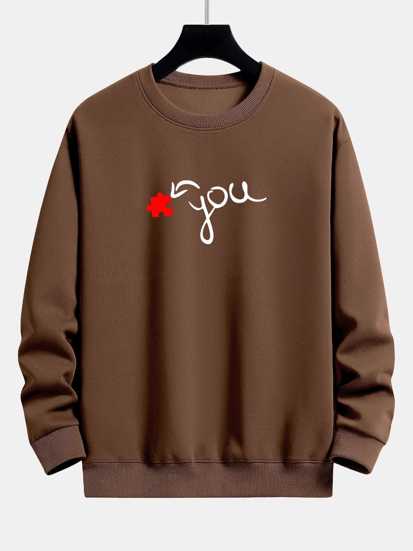 Sweat-shirt décontracté à imprimé cœur et pièce de puzzle