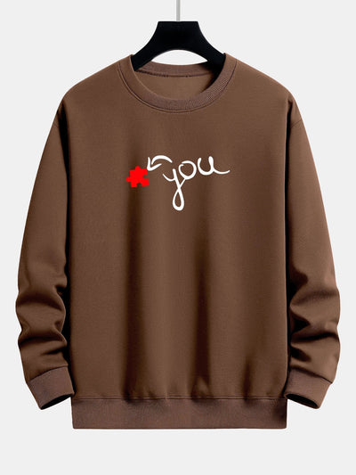 Sweat-shirt décontracté à imprimé cœur et pièce de puzzle