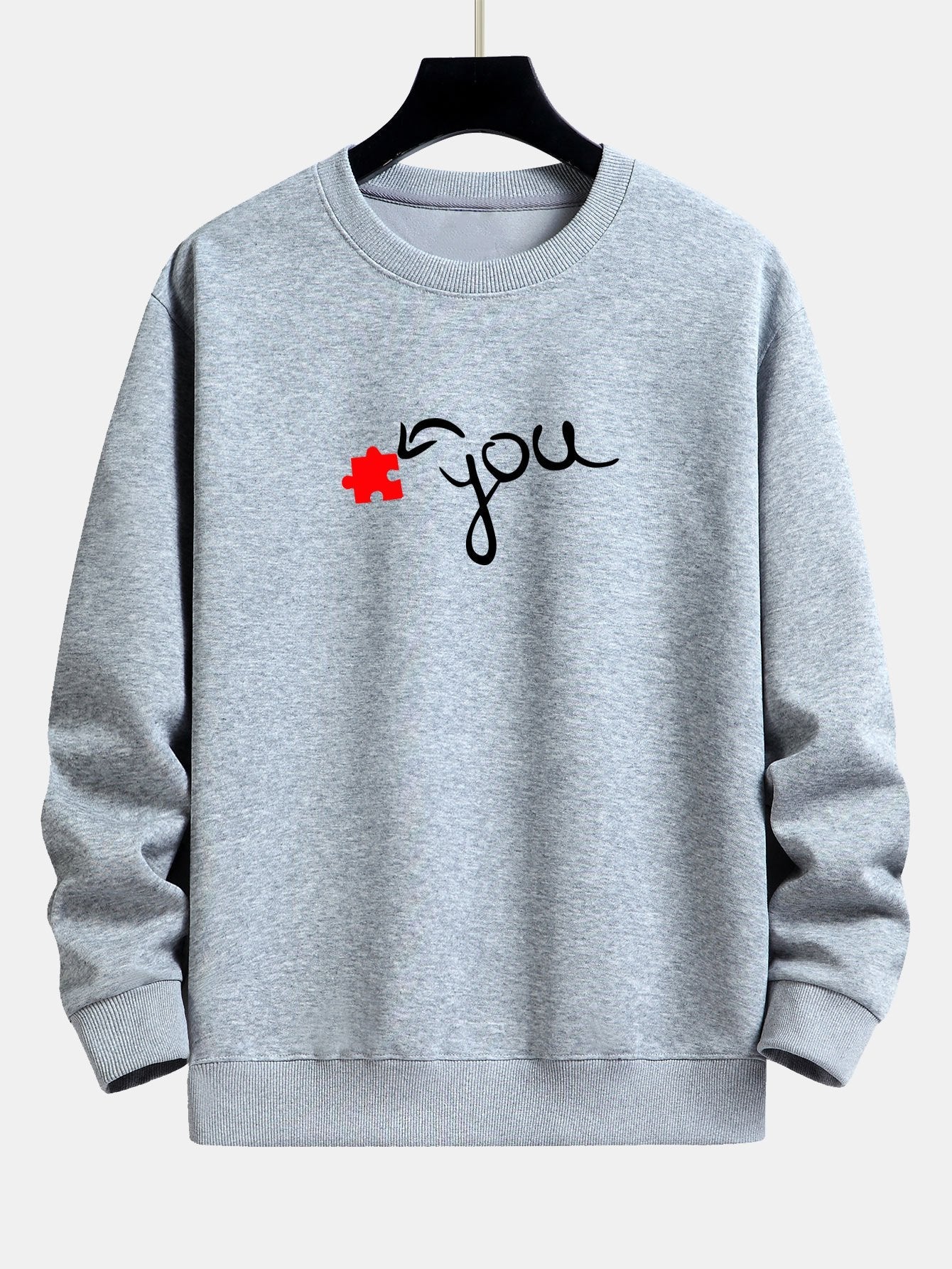 Sweat-shirt décontracté à imprimé cœur et pièce de puzzle