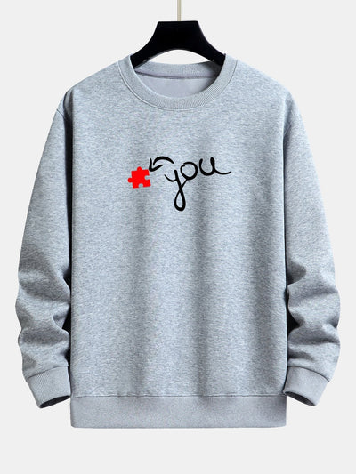 Sweat-shirt décontracté à imprimé cœur et pièce de puzzle