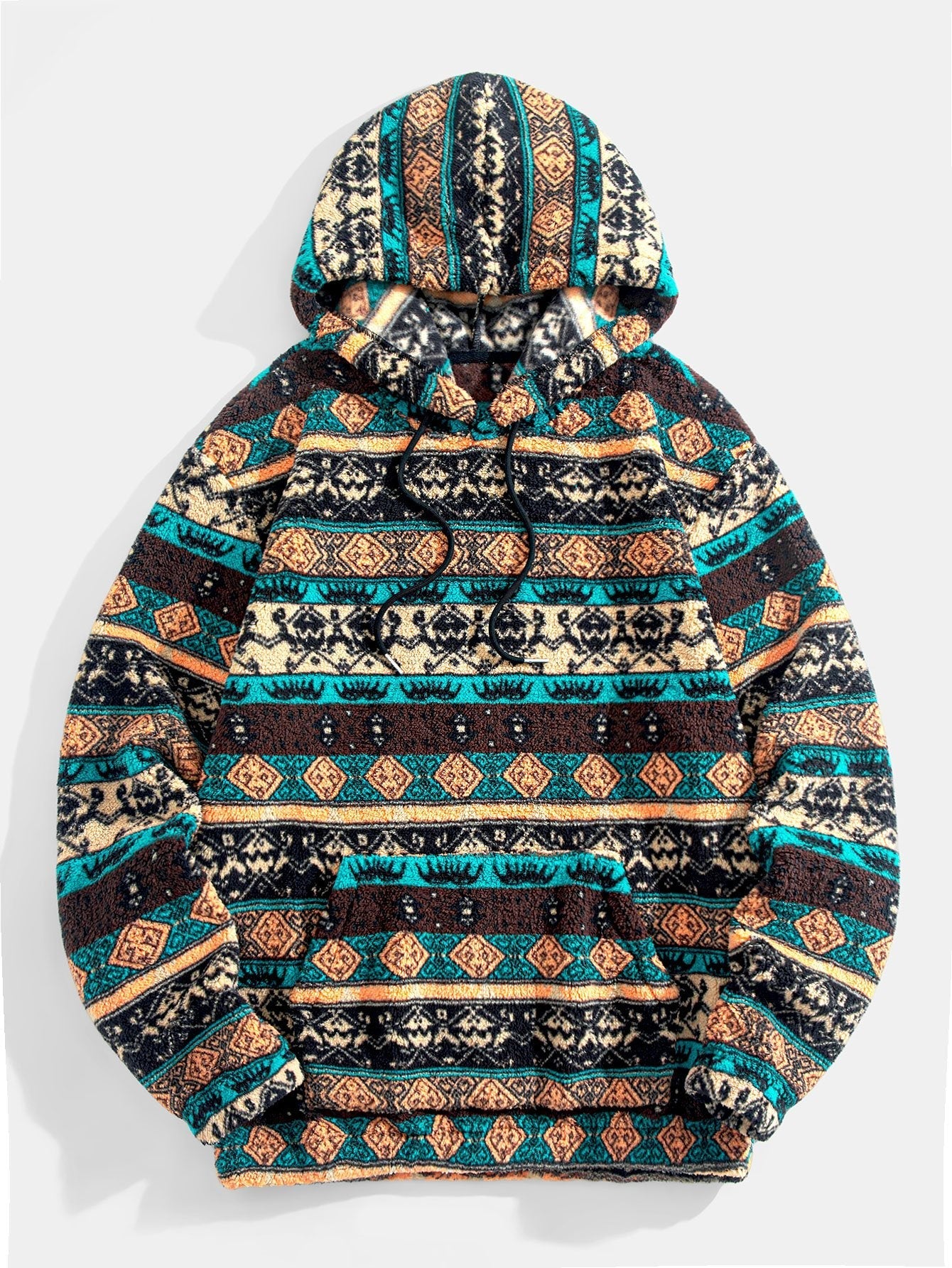 Sweat à capuche en polaire motif géométrique ethnique