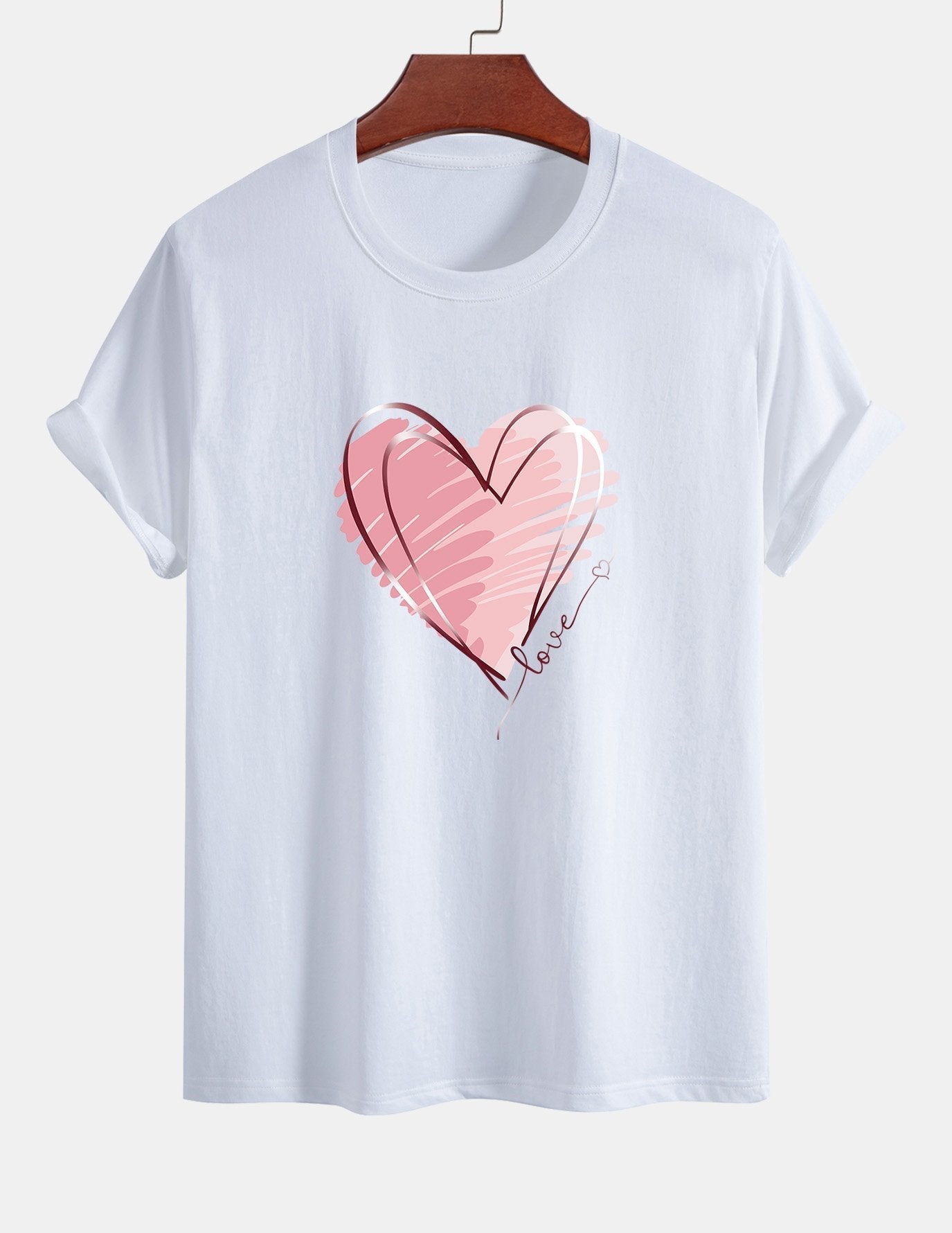 T-shirt en coton coupe classique à imprimé cœur Doodle