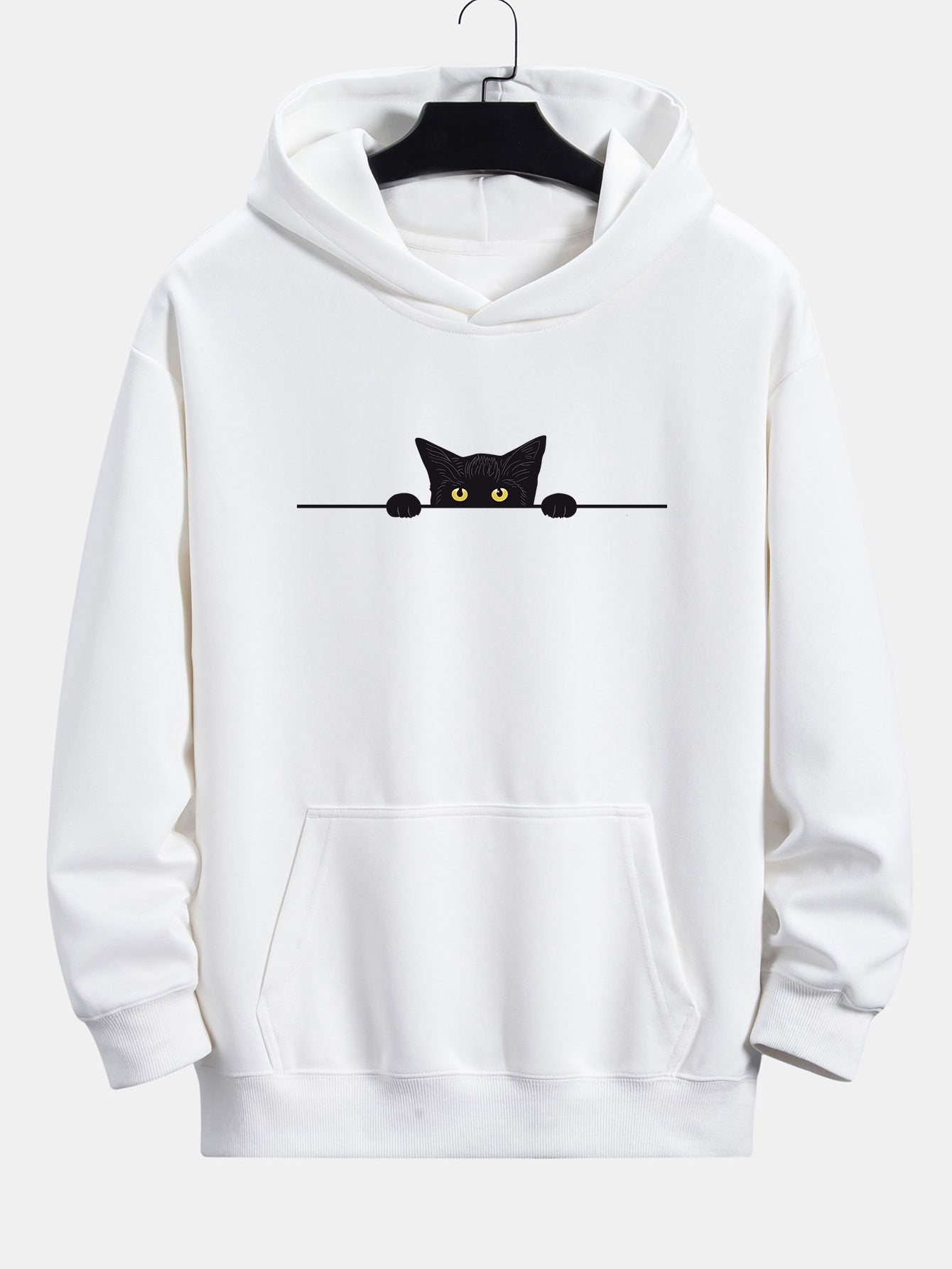 Sweat à capuche décontracté à imprimé chat noir