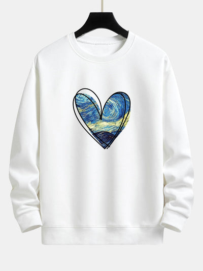 Sweat-shirt décontracté à imprimé cœur et ciel étoilé