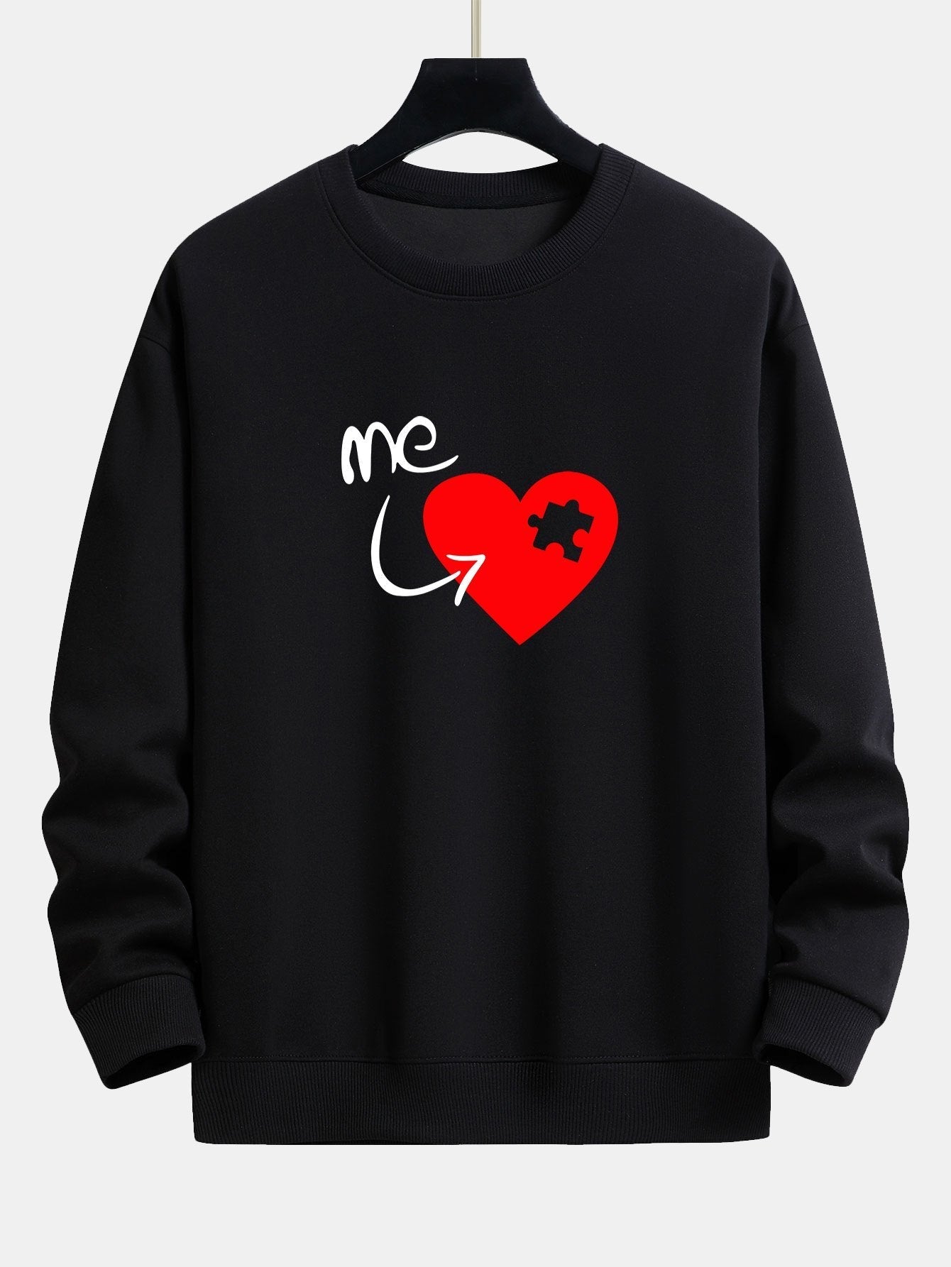 Sweat-shirt décontracté à imprimé cœur et pièce de puzzle