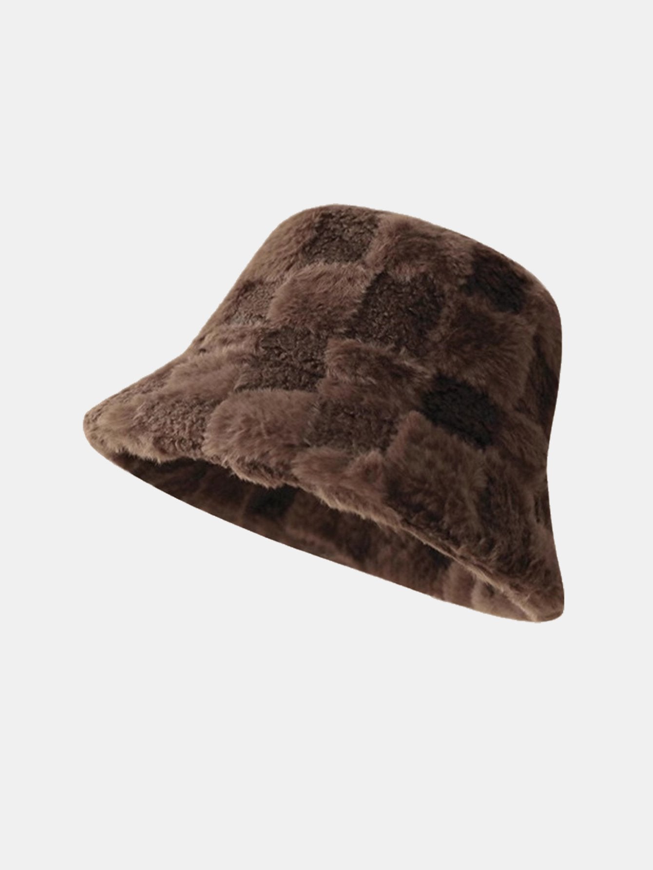 Check Plush Warm Faux Fur Bucket Hat