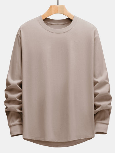 T-shirt basique à manches longues et ourlet en arc épais