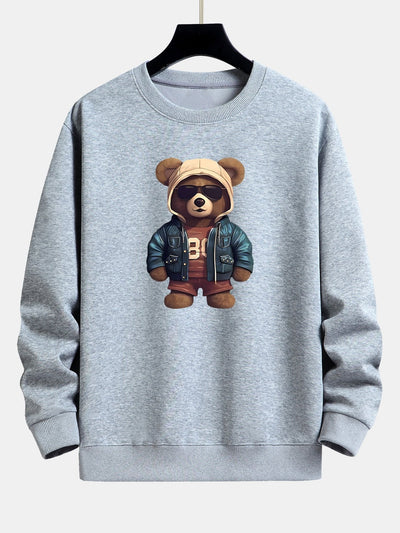 Sweat-shirt décontracté à imprimé ours en cuir