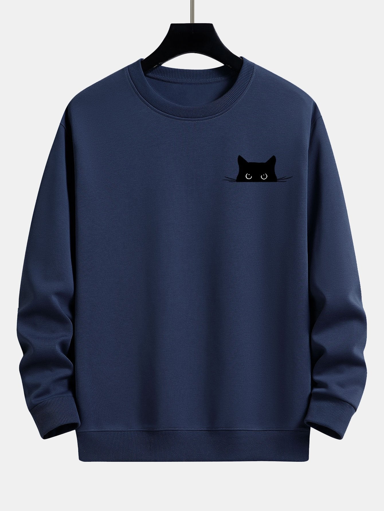 Sweat-shirt décontracté à imprimé chat noir