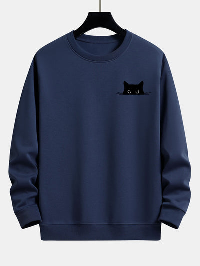 Sweat-shirt décontracté à imprimé chat noir