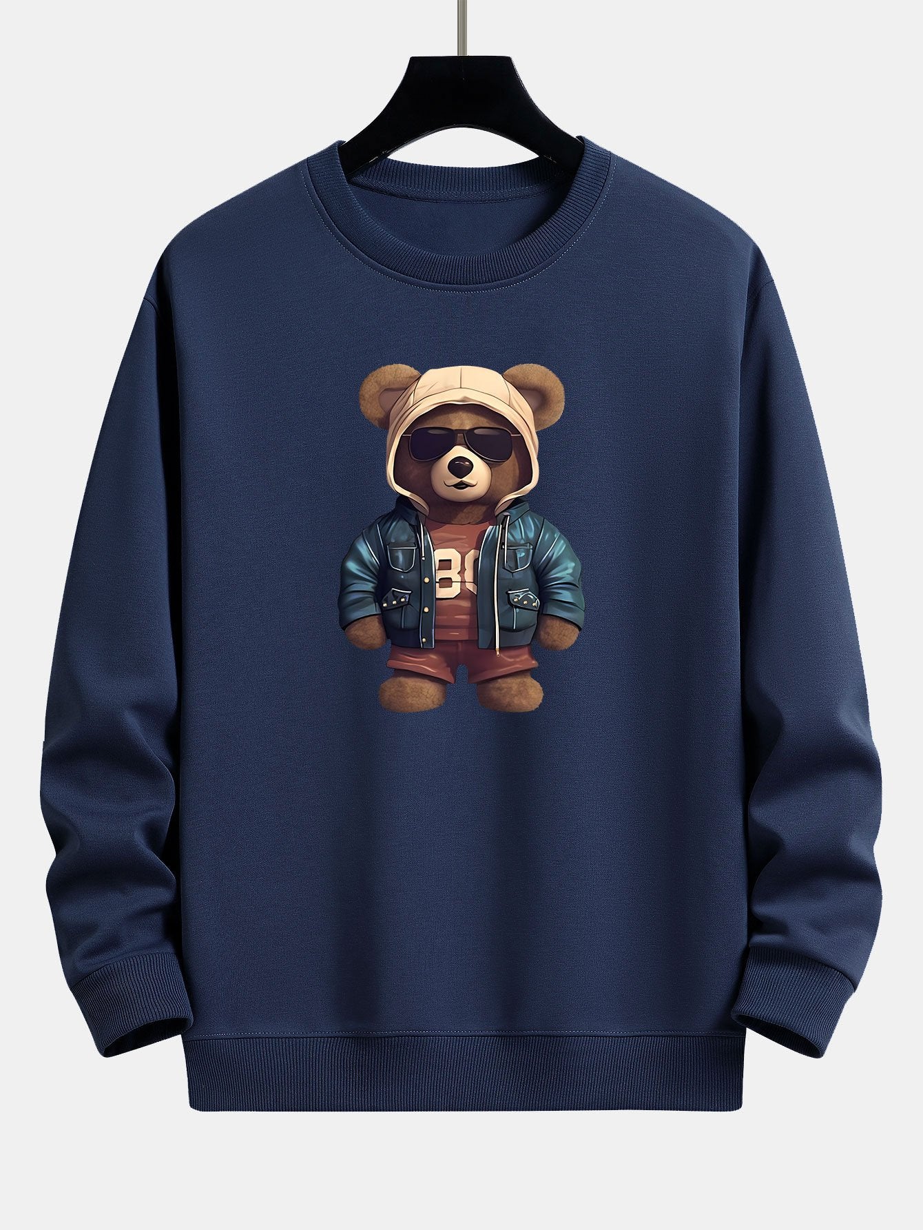 Sweat-shirt décontracté à imprimé ours en cuir