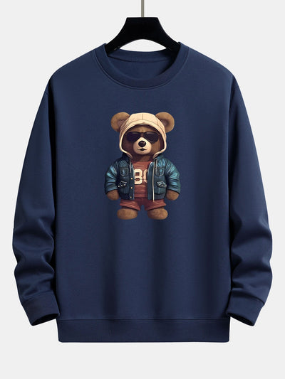 Sweat-shirt décontracté à imprimé ours en cuir