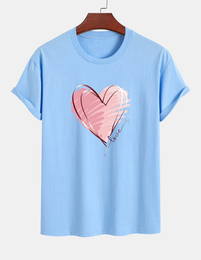 T-shirt en coton coupe classique à imprimé cœur Doodle