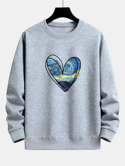 Sweat-shirt décontracté à imprimé cœur et ciel étoilé