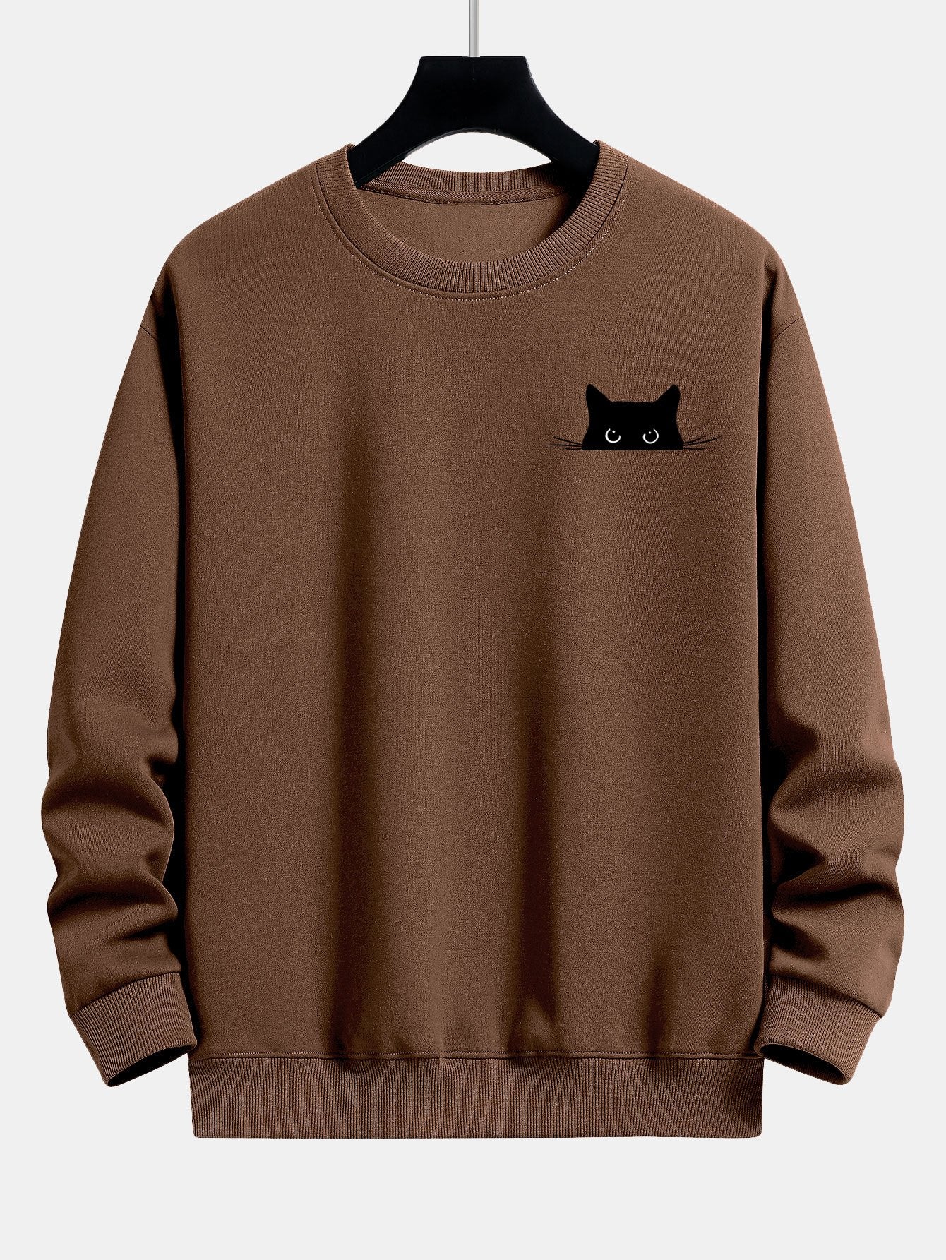 Sweat-shirt décontracté à imprimé chat noir