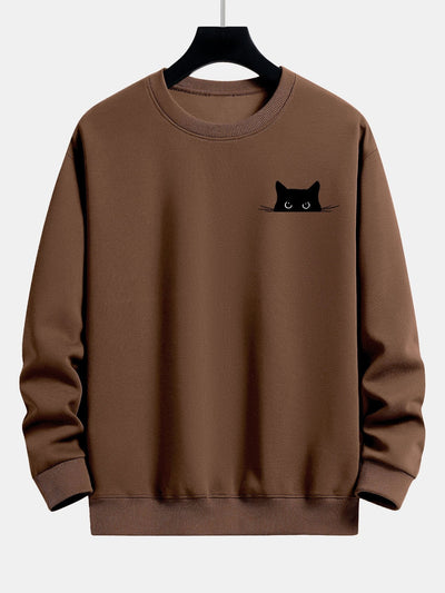 Sweat-shirt décontracté à imprimé chat noir