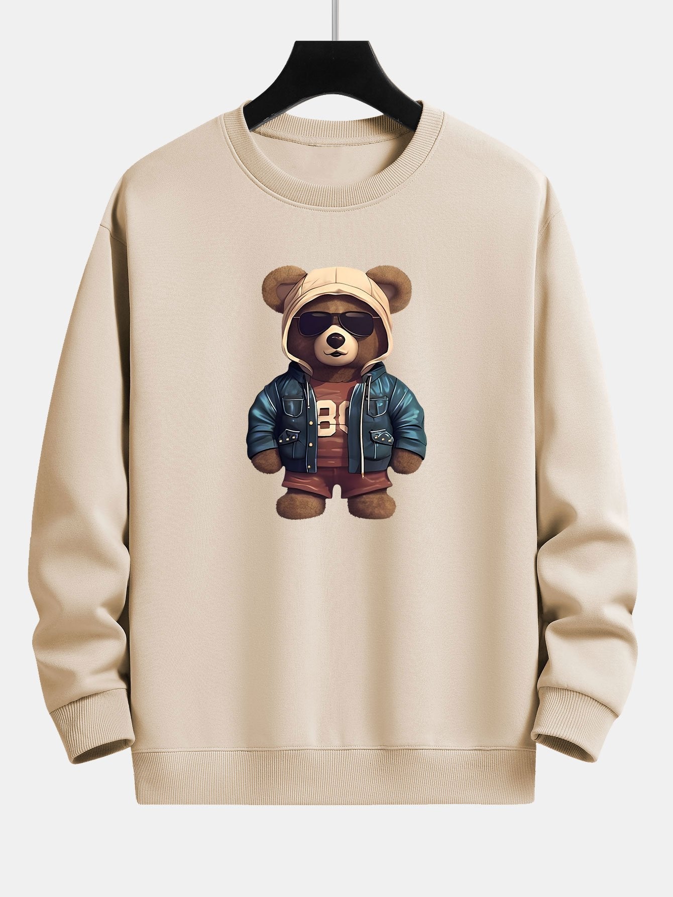 Sweat-shirt décontracté à imprimé ours en cuir