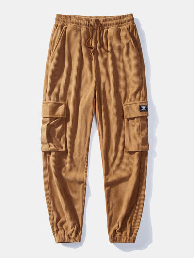 Chemise à capuche en velours côtelé à carreaux en flanelle coupe décontractée et pantalon de jogging cargo en velours côtelé