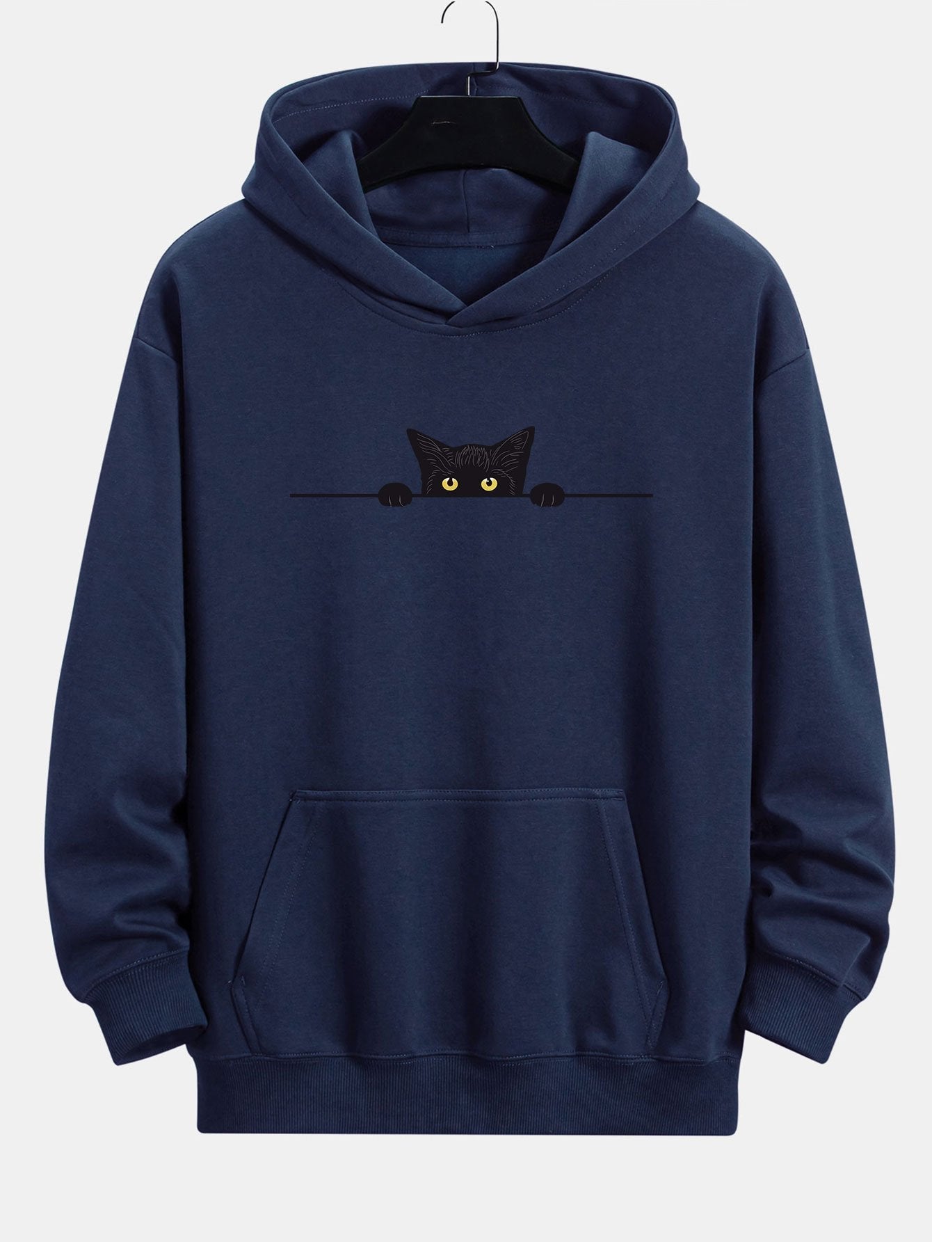 Sweat à capuche décontracté à imprimé chat noir