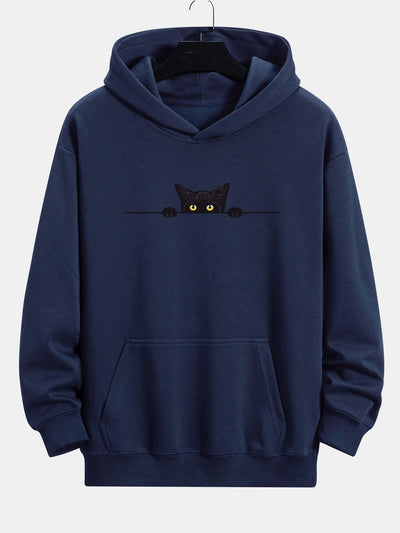 Sweat à capuche décontracté à imprimé chat noir