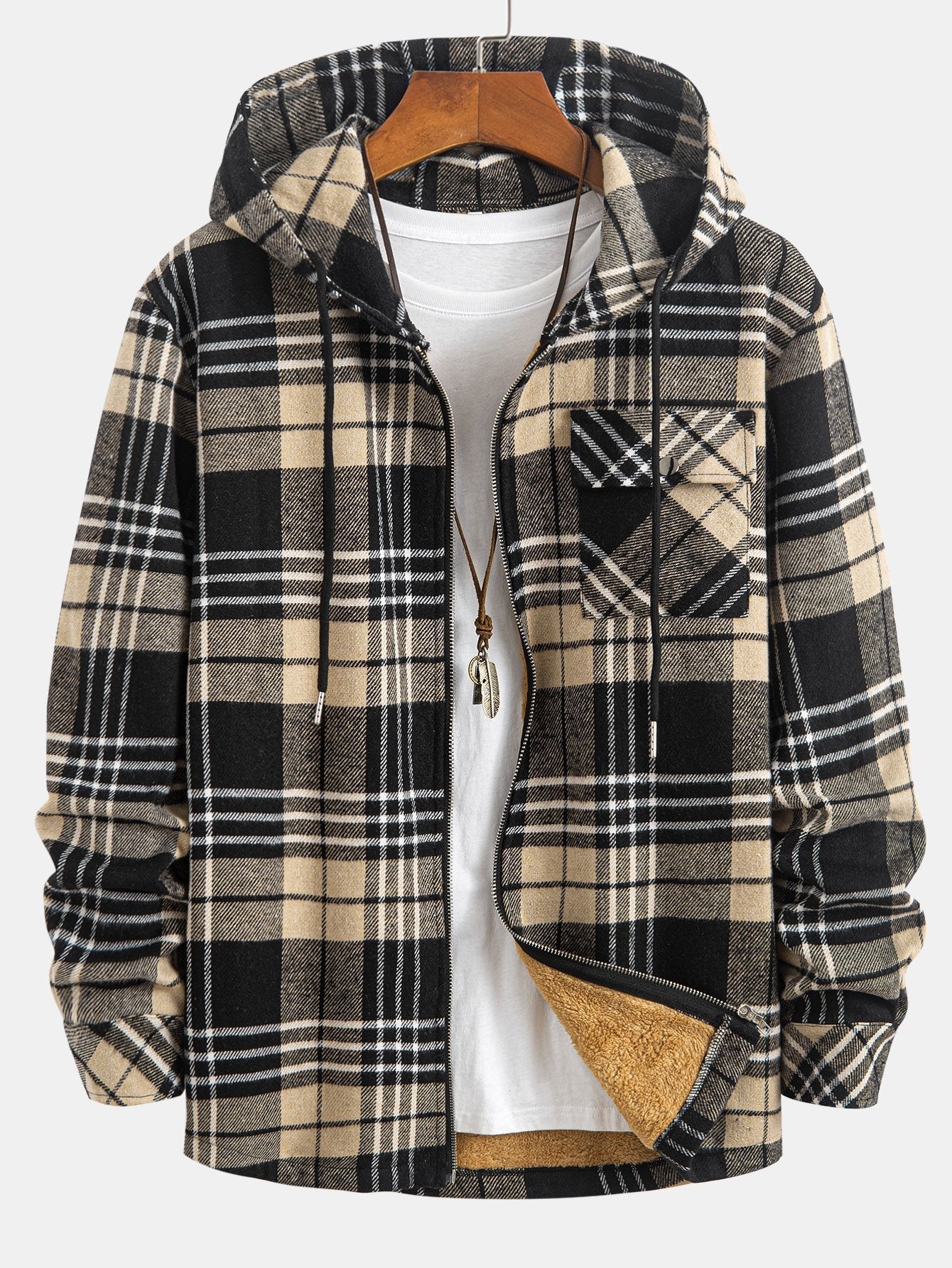 Teddy Lined Flannel Plaid Hooded Shirt