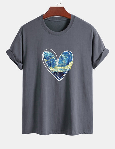 T-shirt en coton coupe standard à imprimé cœur et ciel étoilé