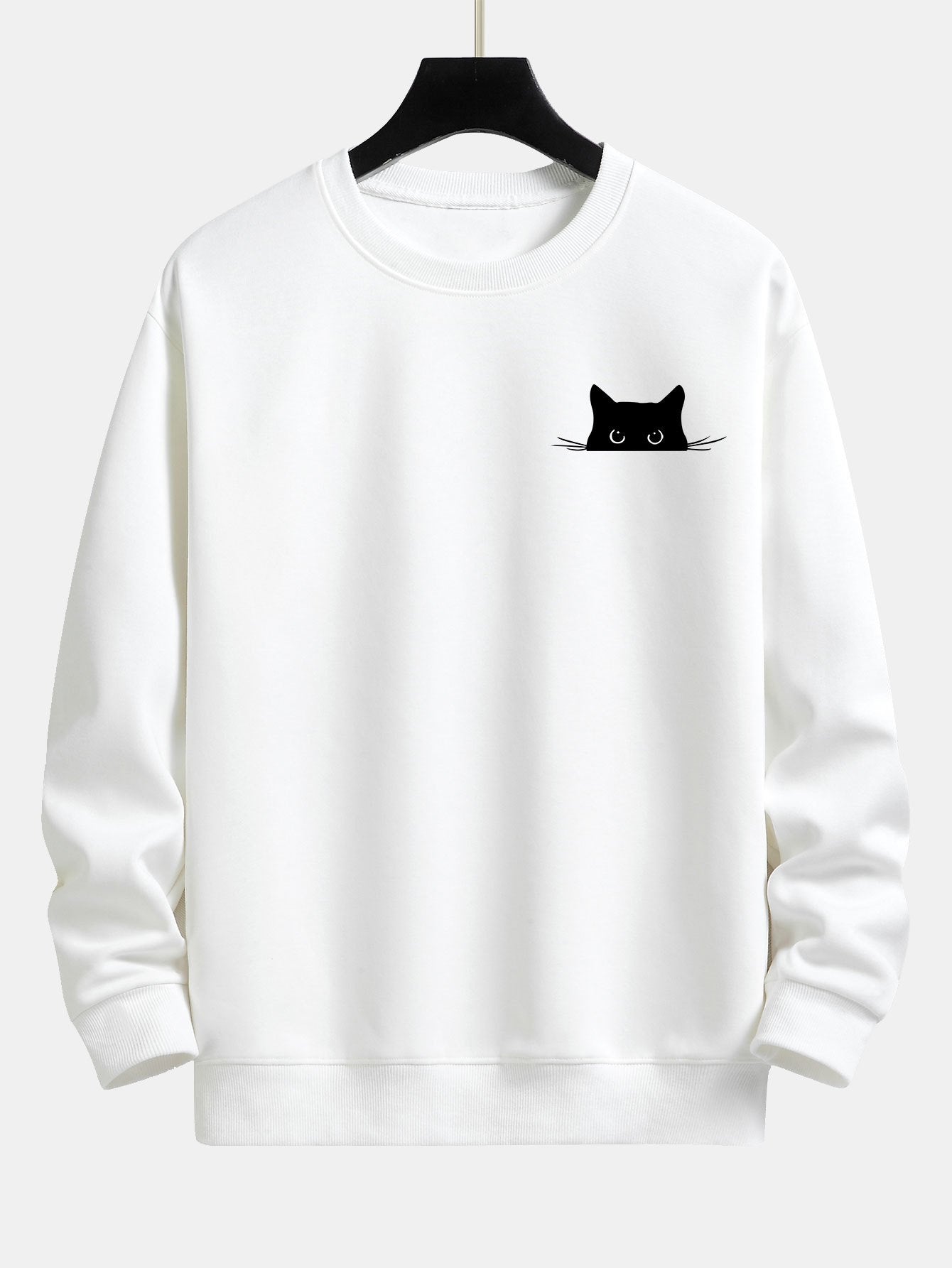 Sweat-shirt décontracté à imprimé chat noir
