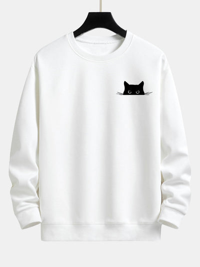 Sweat-shirt décontracté à imprimé chat noir