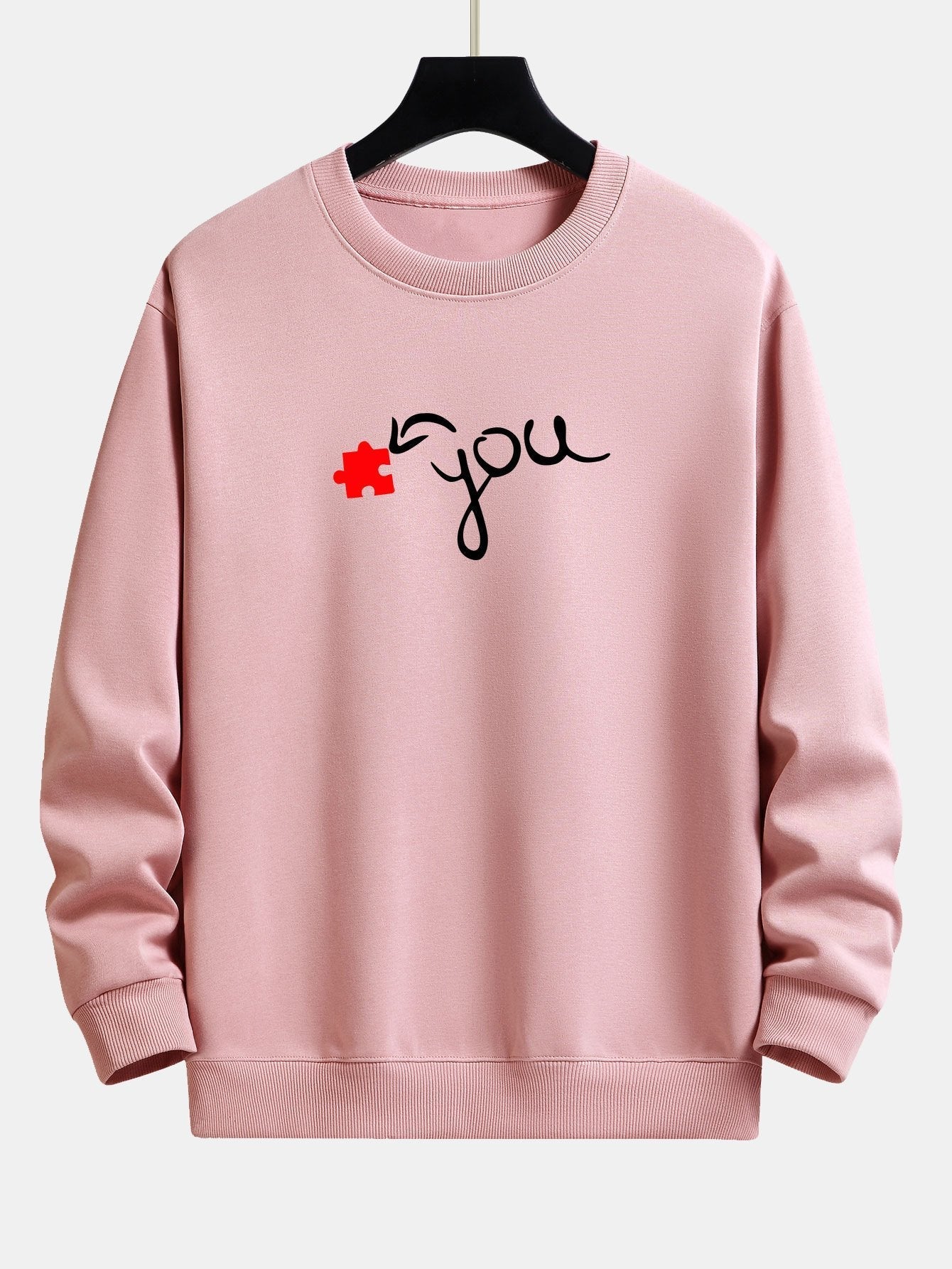 Sweat-shirt décontracté à imprimé cœur et pièce de puzzle