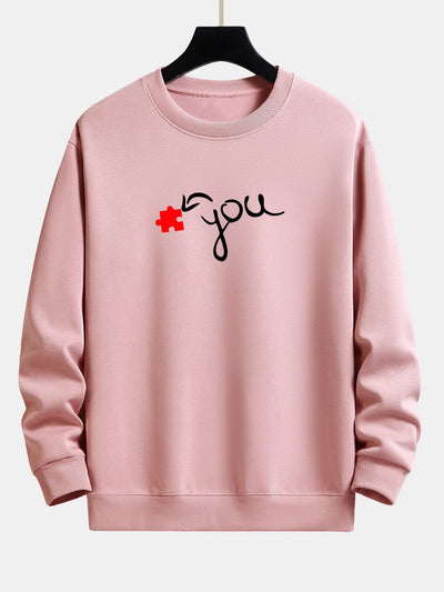 Sweat-shirt décontracté à imprimé cœur et pièce de puzzle