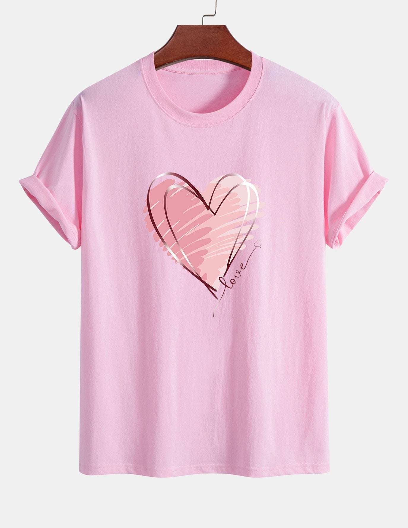 T-shirt en coton coupe classique à imprimé cœur Doodle