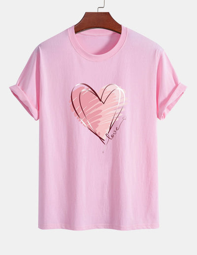 T-shirt en coton coupe classique à imprimé cœur Doodle