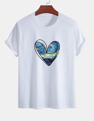 T-shirt en coton coupe standard à imprimé cœur et ciel étoilé